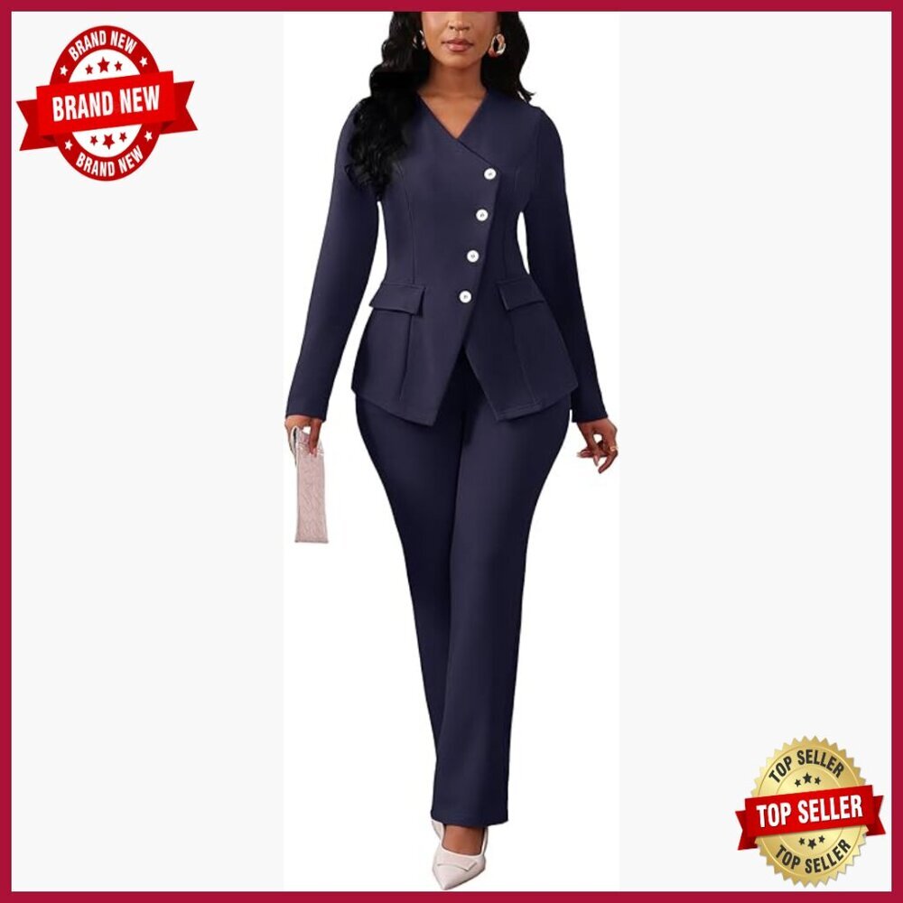 Women's 2-Piece Pant Suit Set Long Sleeve Blazer High Waist Wide Leg Pants